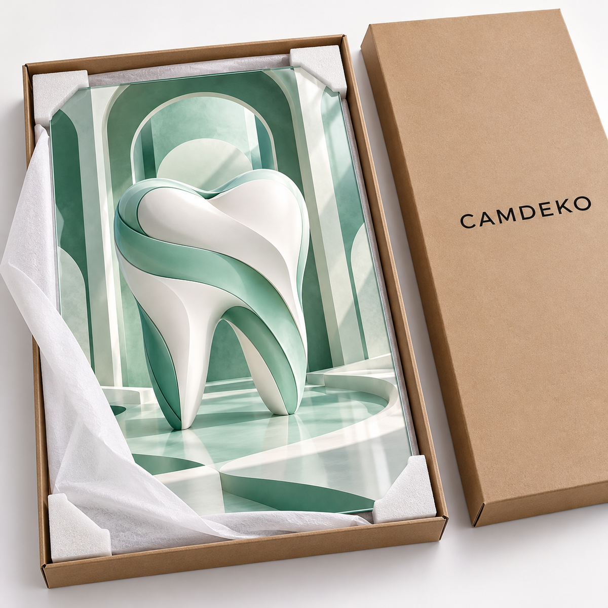 Mint Mimari Diş Dikey Cam Tablo — CAMDEKO koruyucu paketleme