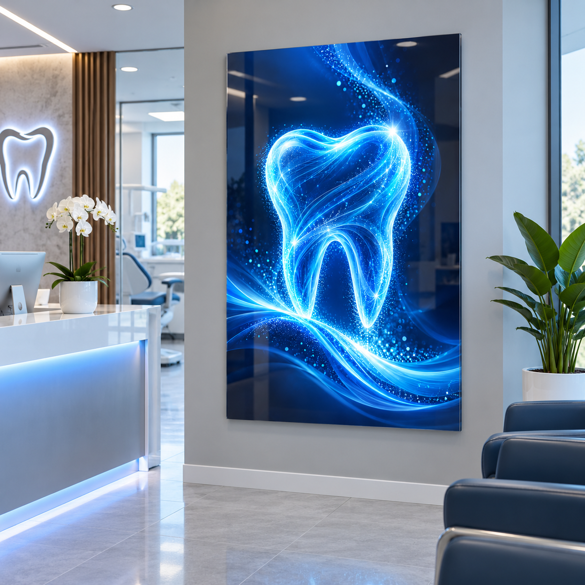 Safir Dijital Diş Dikey Cam Tablo — Diş kliniği resepsiyonu