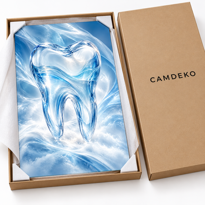 Buz Mavisi Diş Heykeli Dikey Cam Tablo — CAMDEKO koruyucu paketleme