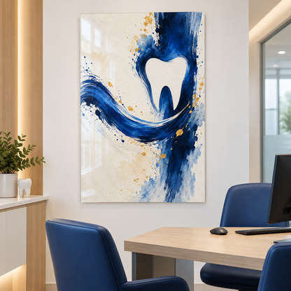 İndigo Fırça Gülüşü Dikey Cam Tablo — Diş kliniği danışma odası
