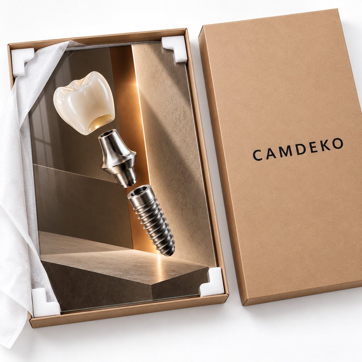 Titanyum Senfoni İmplant Dikey Cam Tablo — CAMDEKO koruyucu paketleme