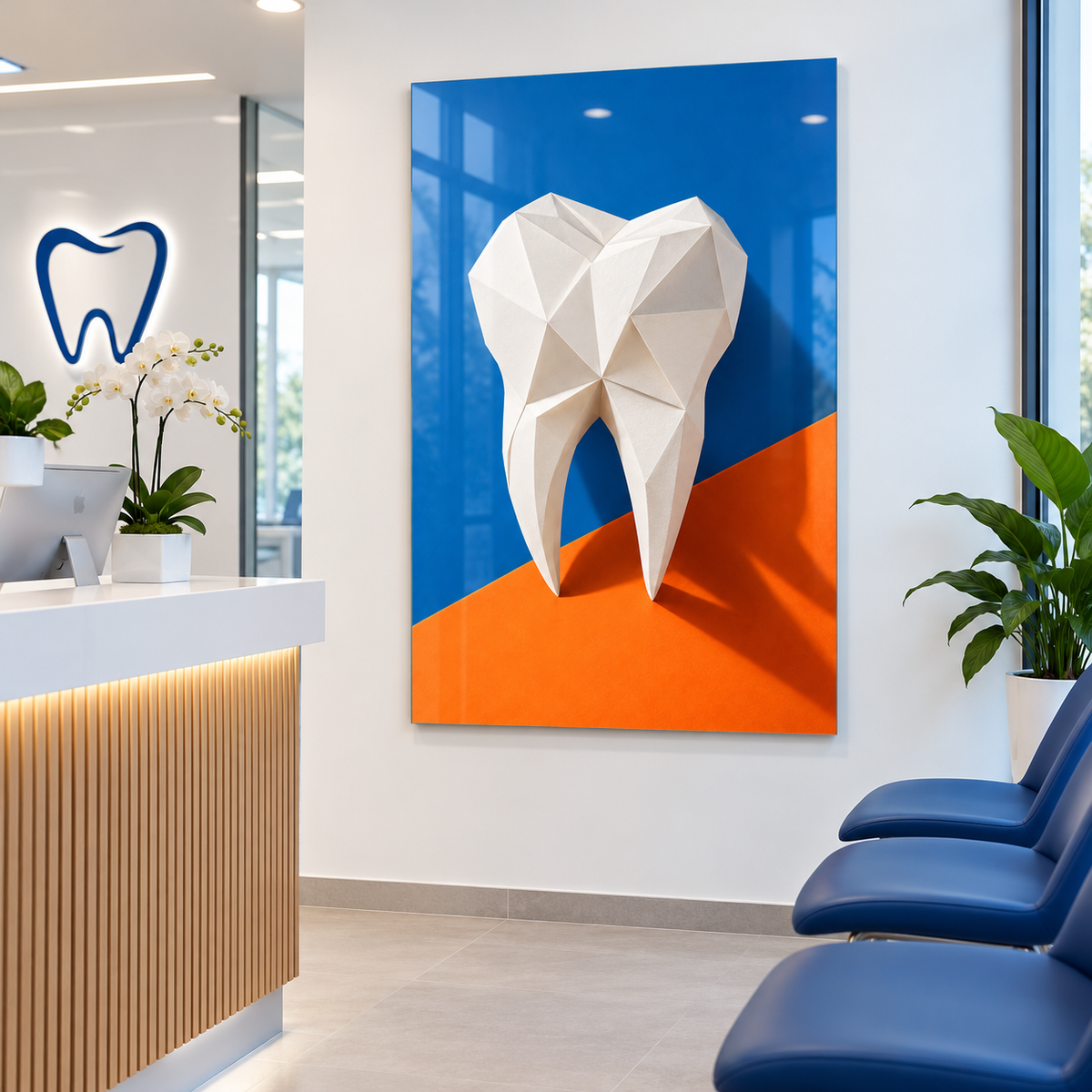 Origami Gülüş Dikey Cam Tablo – Diş kliniği resepsiyonu