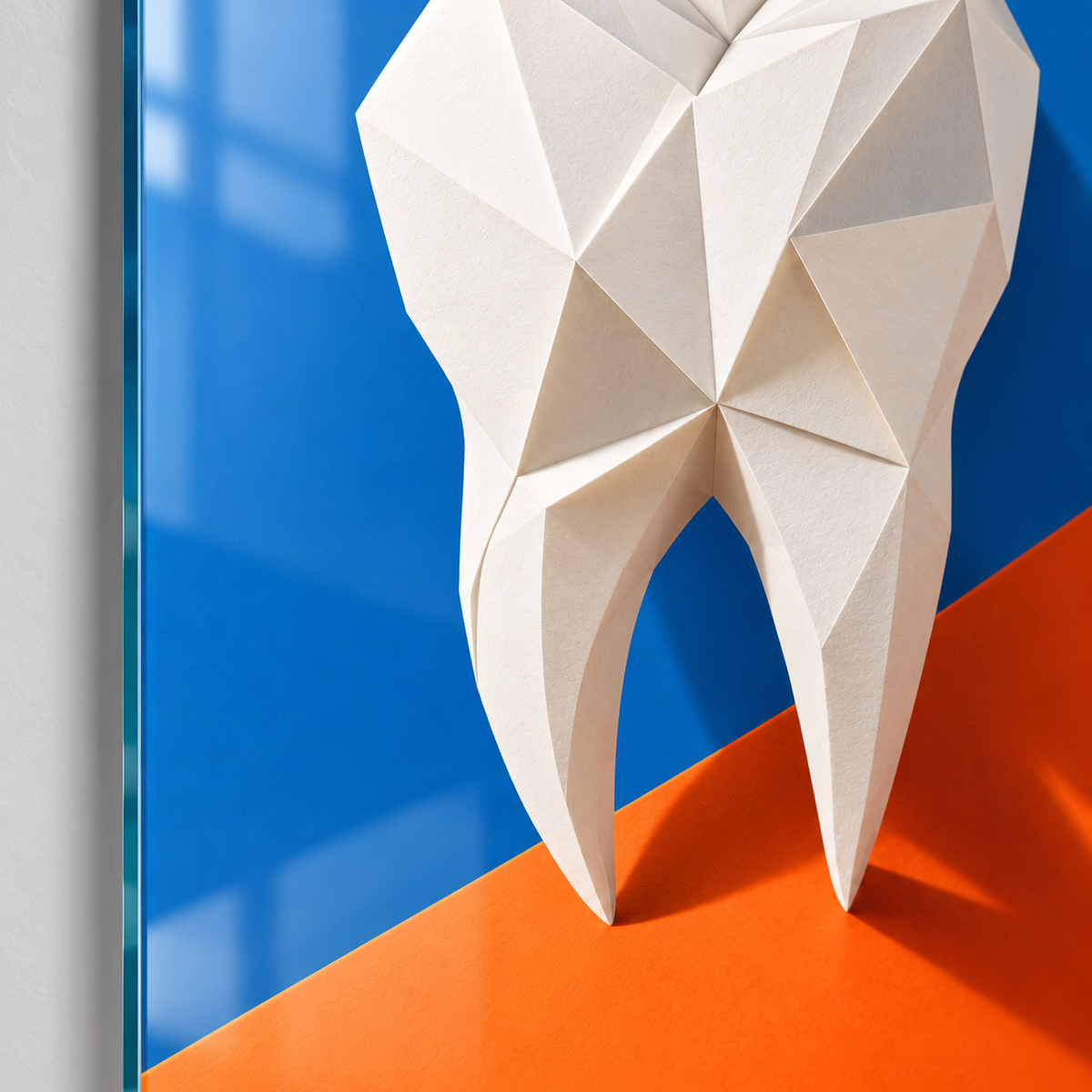 Origami Gülüş Dikey Cam Tablo – UV baskı ve desen detayı