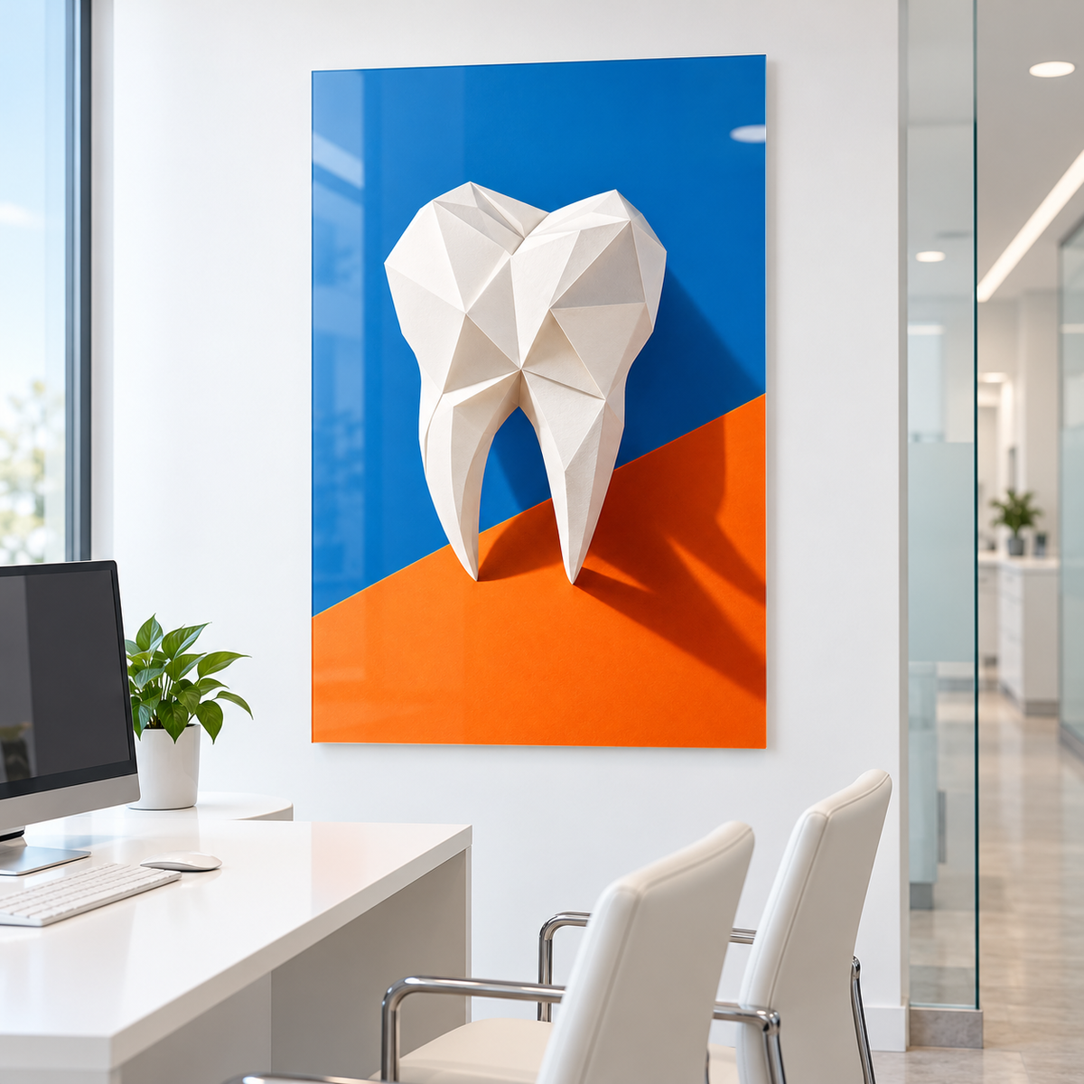 Origami Gülüş Dikey Cam Tablo – Diş kliniği danışma odası