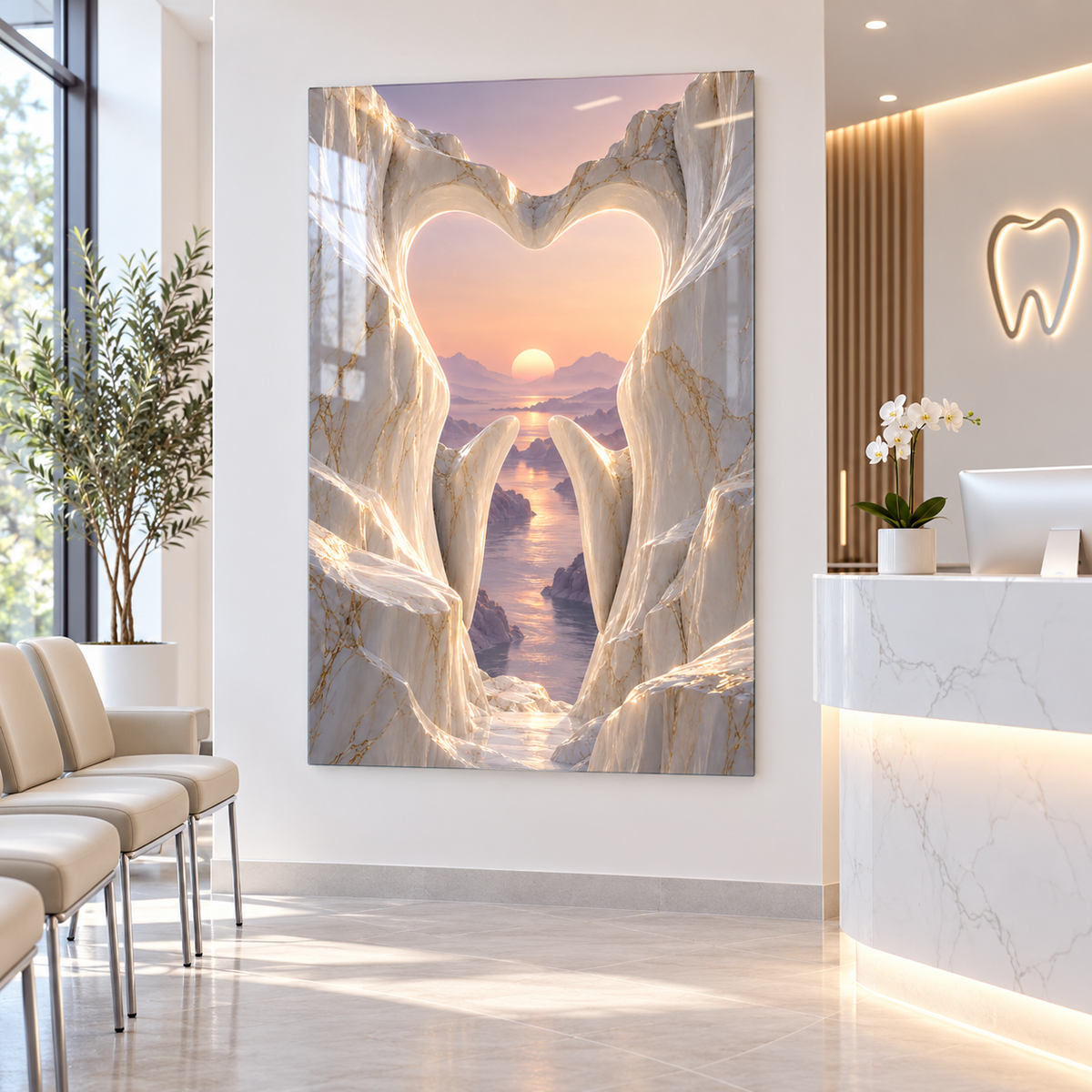 Porselen Kanyon Dikey Cam Tablo – Diş kliniği resepsiyonu