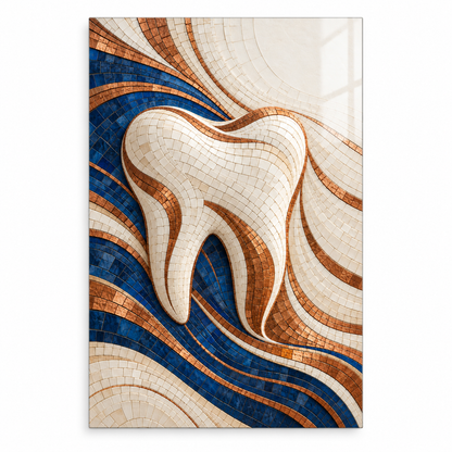 Işığın Mozaiği Diş Dikey Cam Tablo – Beyaz fonda ön görünüm