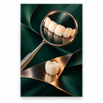 Hassas Dokunuş Dental Ayna Dikey Cam Tablo – Beyaz fonda ön görünüm