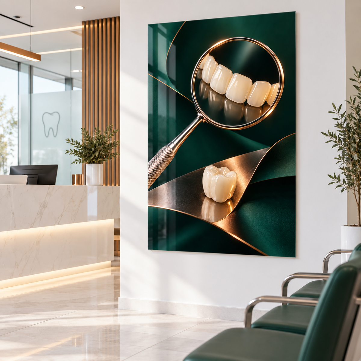 Hassas Dokunuş Dental Ayna Dikey Cam Tablo – Diş kliniği resepsiyonu