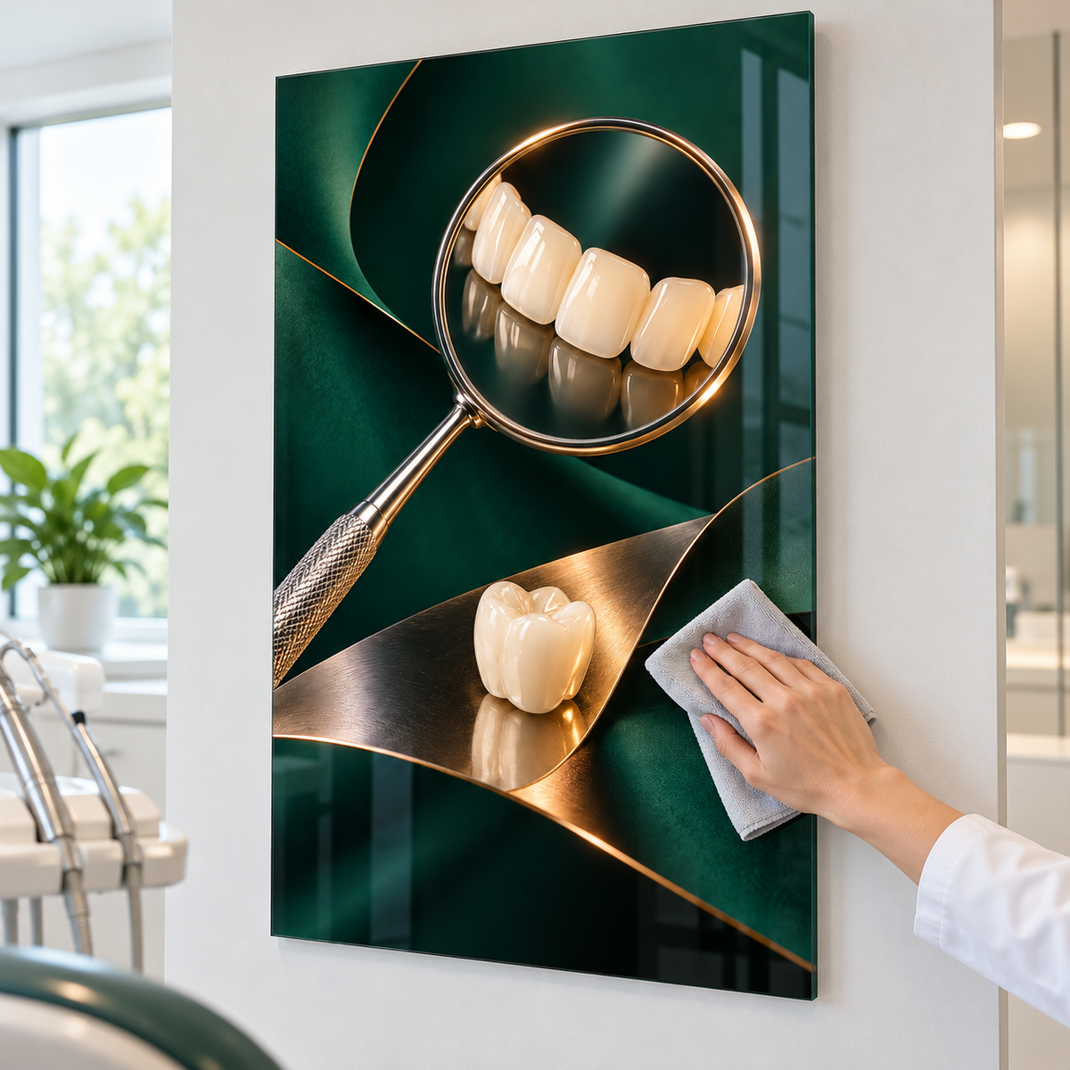Hassas Dokunuş Dental Ayna Dikey Cam Tablo – Mikrofiber bezle temizlik
