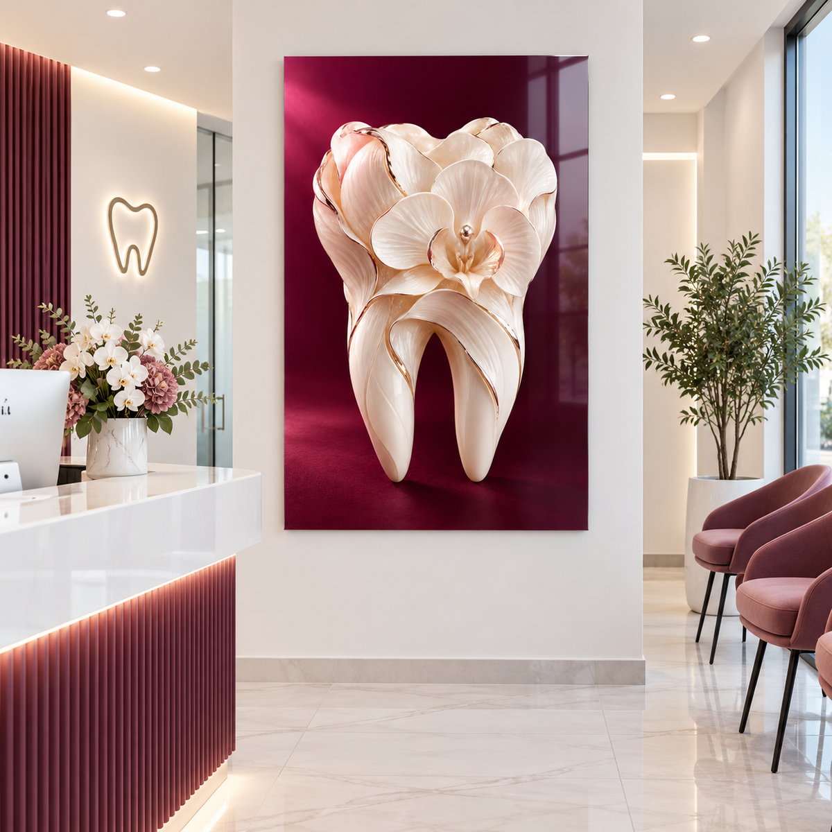 Porselen Çiçeklenme Diş Dikey Cam Tablo – Diş kliniği resepsiyonu