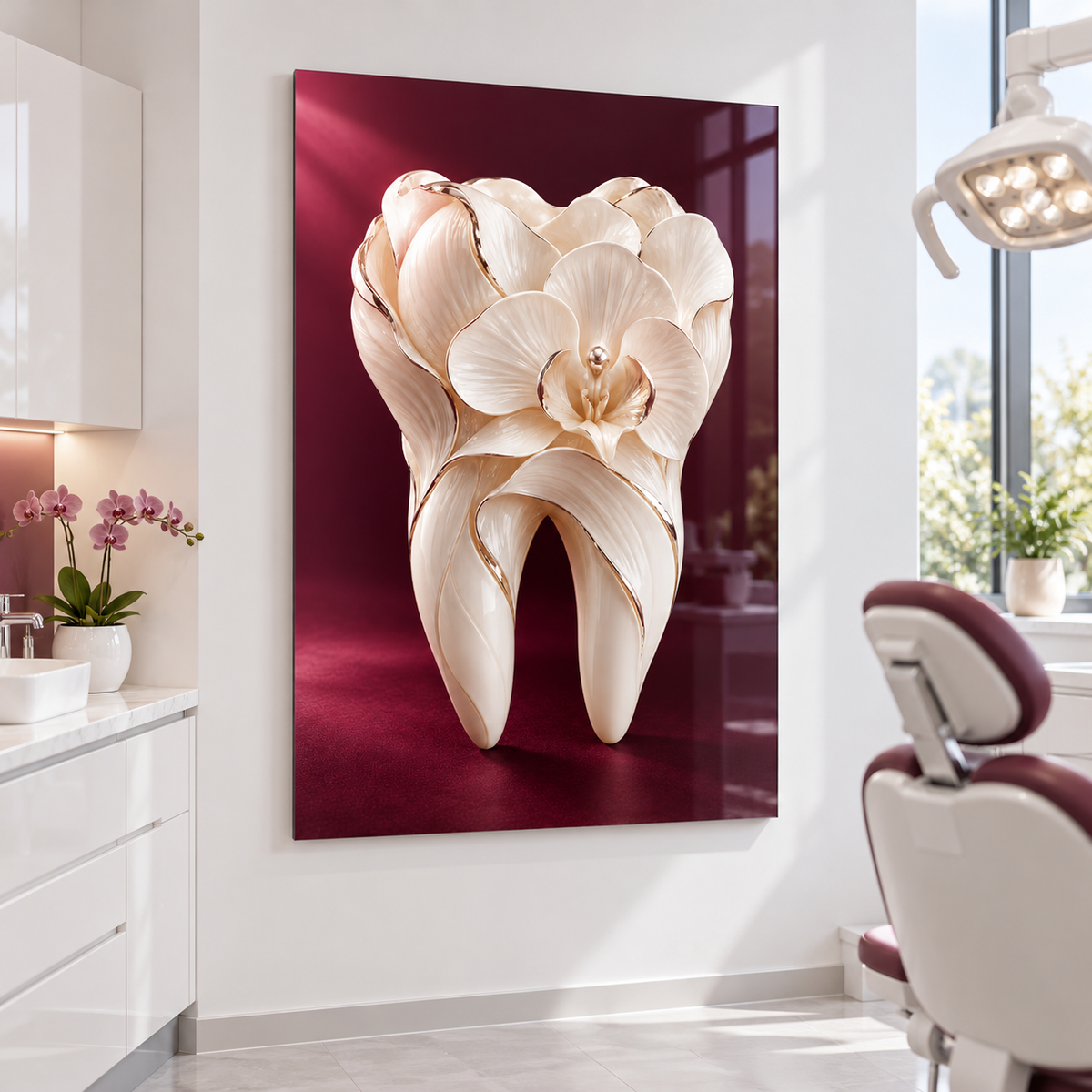 Porselen Çiçeklenme Diş Dikey Cam Tablo – Diş kliniği muayene odası