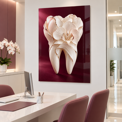 Porselen Çiçeklenme Diş Dikey Cam Tablo – Diş kliniği danışma odası