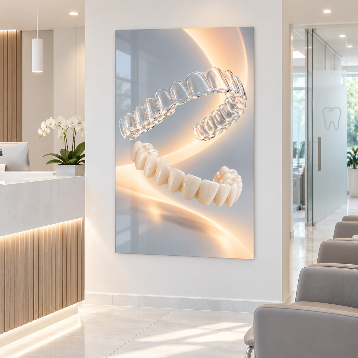 Şeffaf Uyum Ortodonti Dikey Cam Tablo – Diş kliniği resepsiyonu
