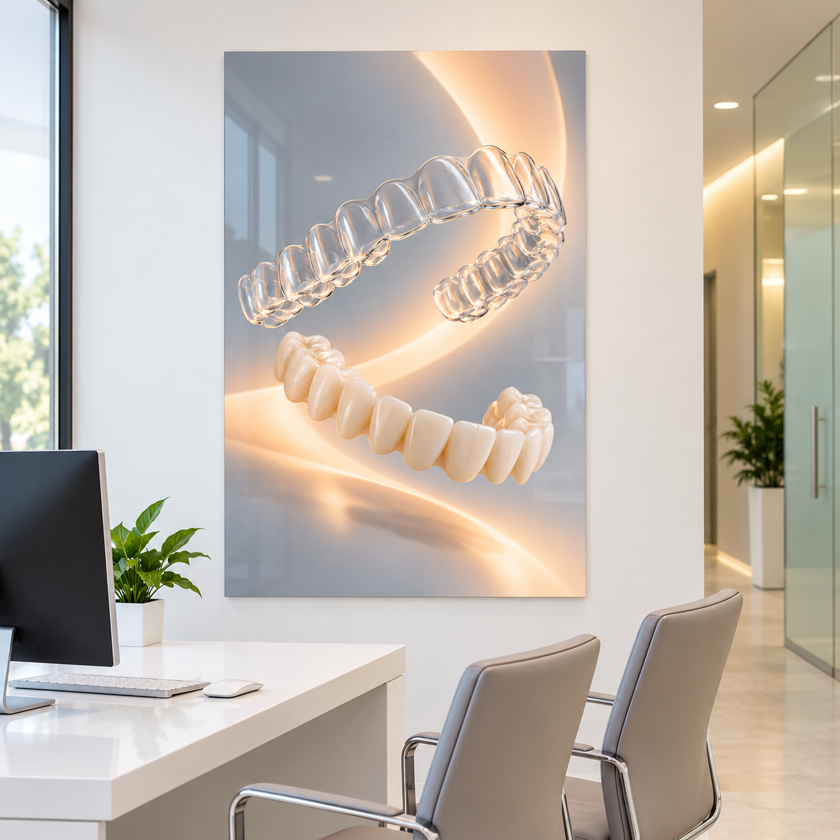 Şeffaf Uyum Ortodonti Dikey Cam Tablo – Diş kliniği danışma odası