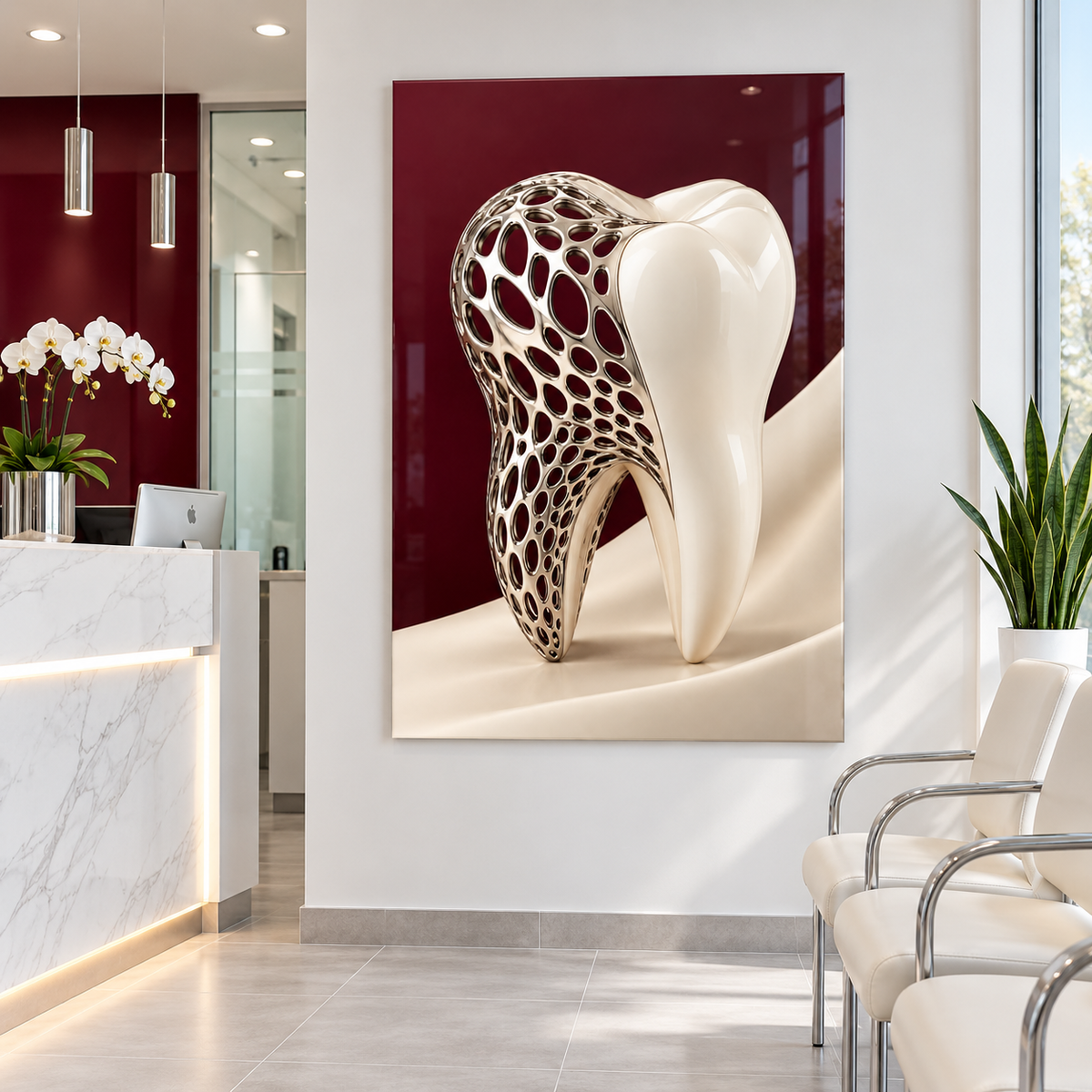 Platin Dantel Diş Dikey Cam Tablo – Diş kliniği resepsiyonu