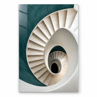 Spiral Mekân Mimari Dikey Cam Tablo — Beyaz fon ön görünüm
