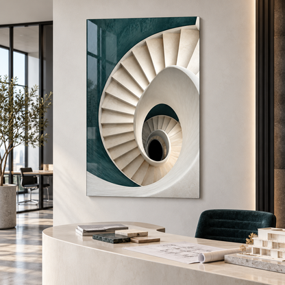 Spiral Mekân Mimari Dikey Cam Tablo — Mimarlık ofisinde görünüm