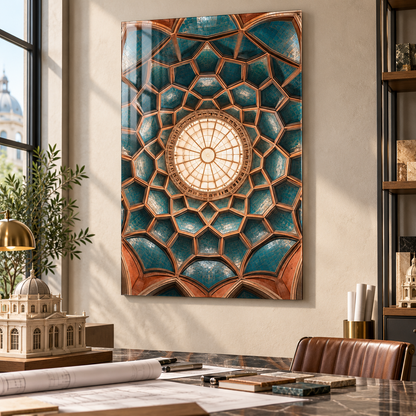 Kubbelerin Geometrisi Mimari Dikey Cam Tablo — Farklı ofis ortamında görünüm