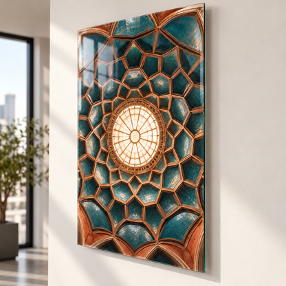 Kubbelerin Geometrisi Mimari Dikey Cam Tablo — Duvardan yaklaşık 2 cm mesafe