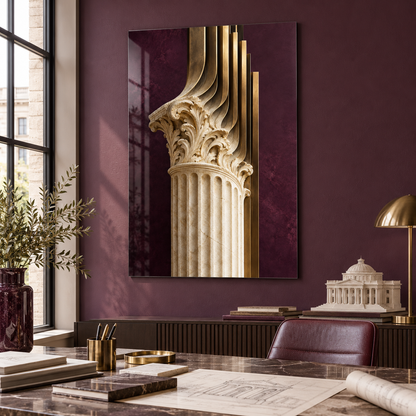 Taşın Mirası Mimari Dikey Cam Tablo — Farklı ofis ortamında görünüm