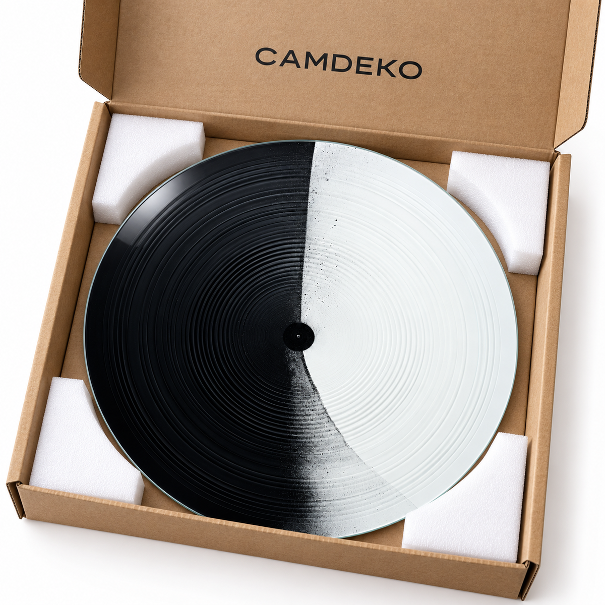 Monokrom Denge Yuvarlak Cam Tablo – CAMDEKO kraft kutu ve koruyucu ambalaj