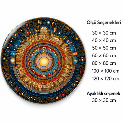 Altın Kozmos Yuvarlak Cam Tablo – Ölçü seçenekleri