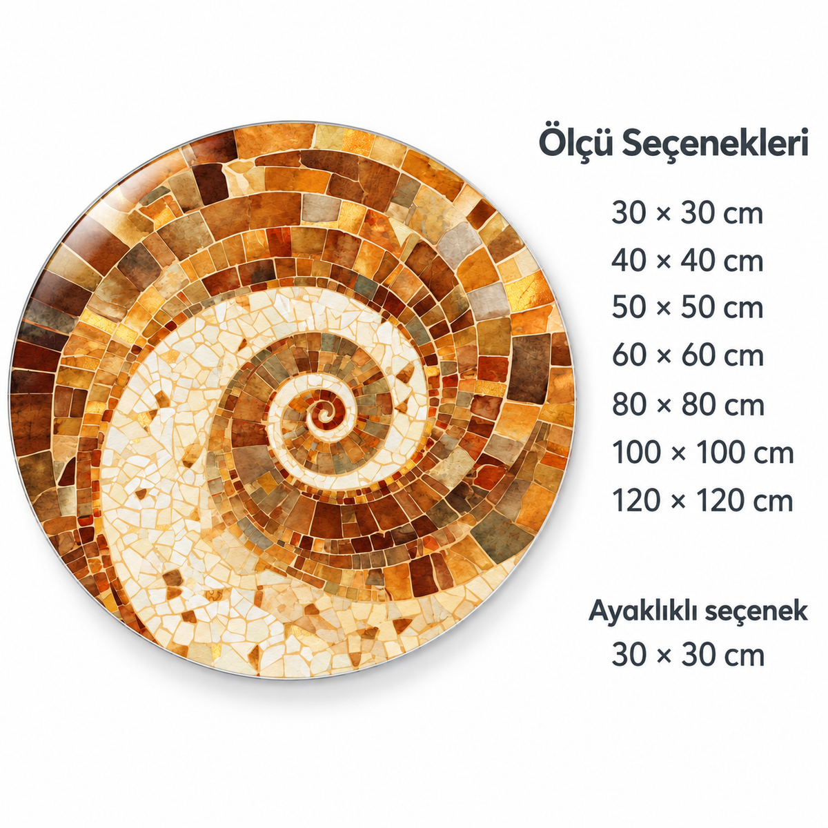 Toprak Sarmalı Yuvarlak Cam Tablo – Ölçü seçenekleri