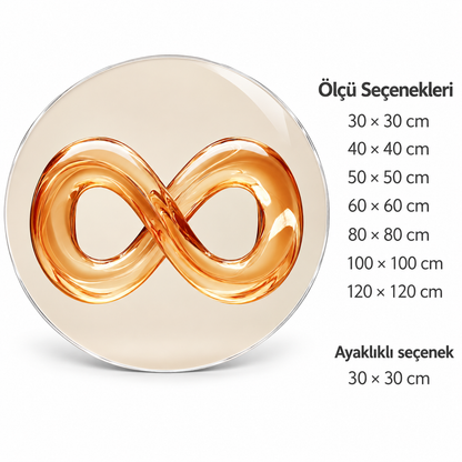 Altın Sonsuzluk Yuvarlak Cam Tablo – Ölçü seçenekleri