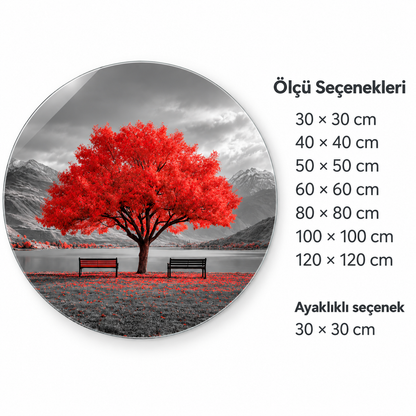 Kızıl Huzur Yuvarlak Cam Tablo – Ölçü seçenekleri