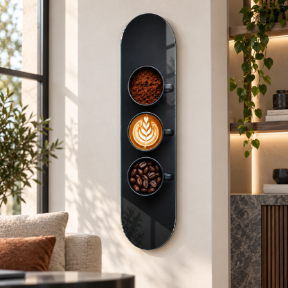 Üçlü kahve fincanı temalı Skate Board cam tablo - premium mekan
