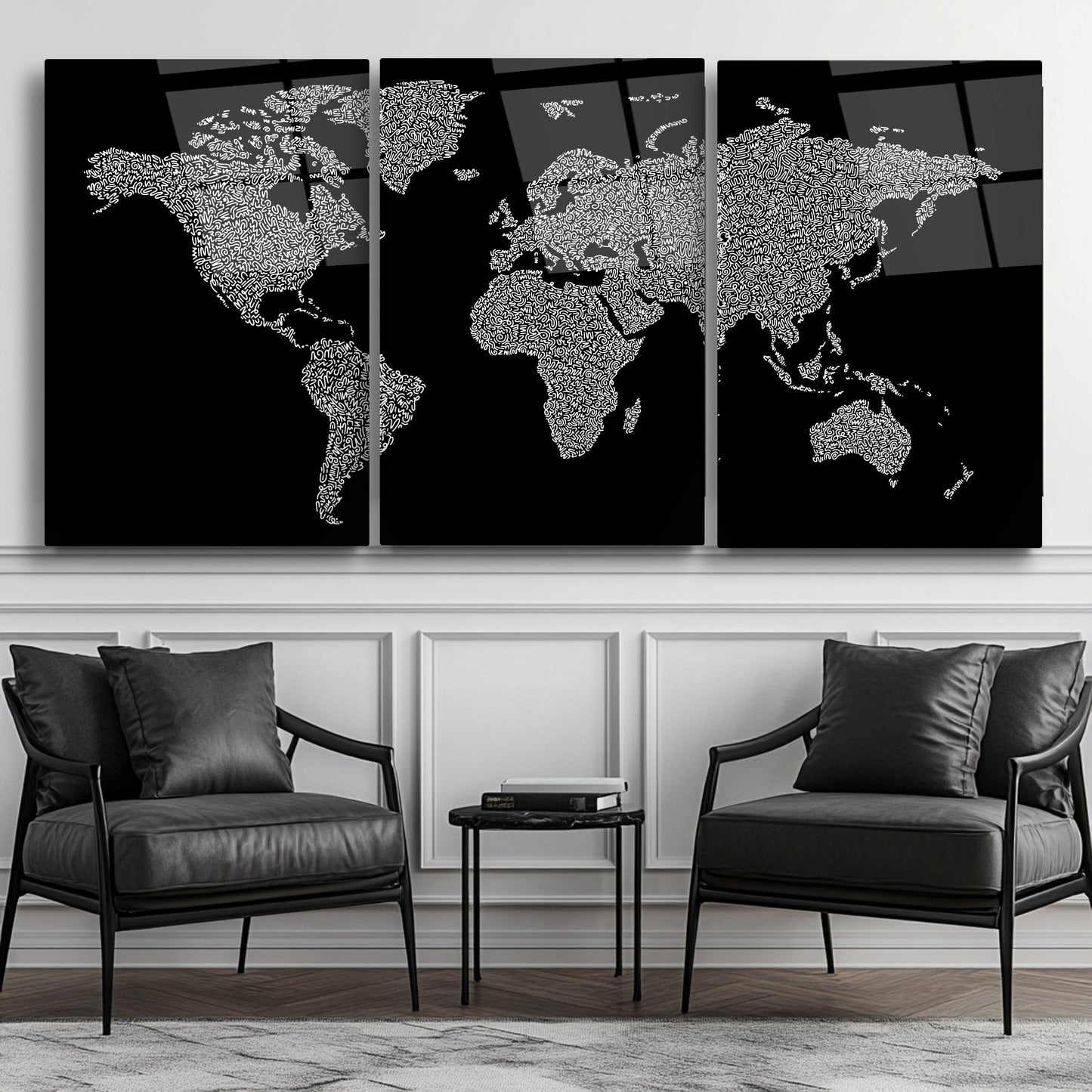 Dünya Haritası Üçlü Set Cam Tablo