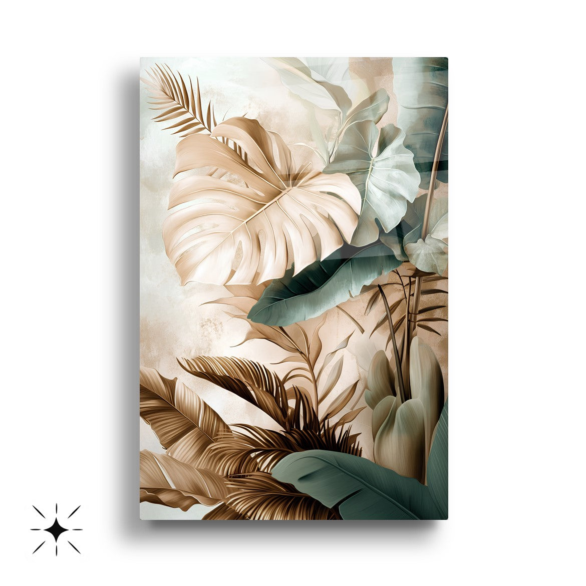 Tropikal Soft Yapraklar Üçlü Set Cam Tablo