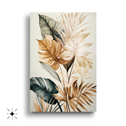 Tropikal Soft Yapraklar Üçlü Set Cam Tablo