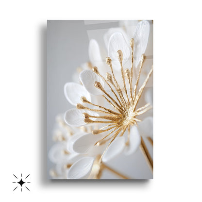 Beyaz Gold Çiçekler Üçlü Set Cam Tablo