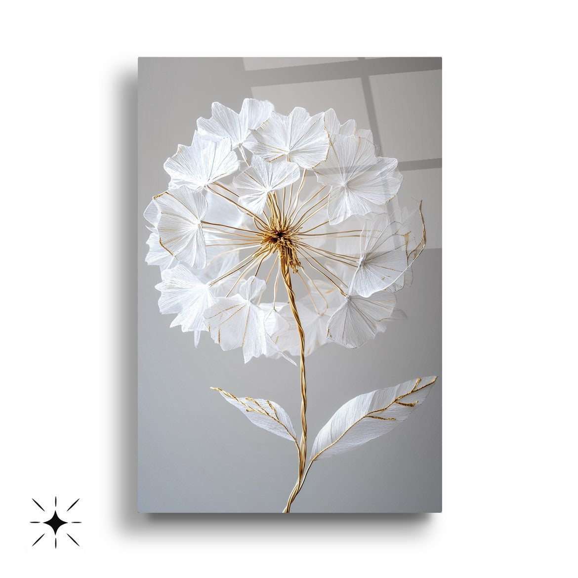 Beyaz Gold Çiçekler Üçlü Set Cam Tablo