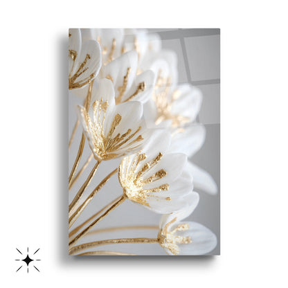 Beyaz Gold Çiçekler Üçlü Set Cam Tablo