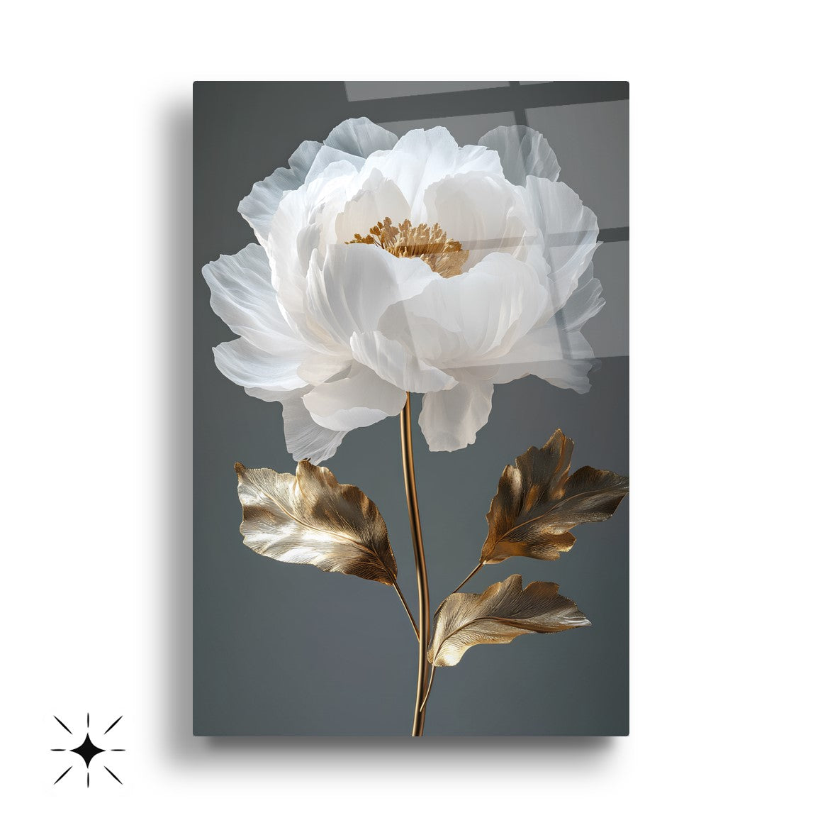 Gold Beyaz Çiçekler Üçlü Set Cam Tablo