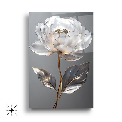 Gold Beyaz Çiçekler Üçlü Set Cam Tablo