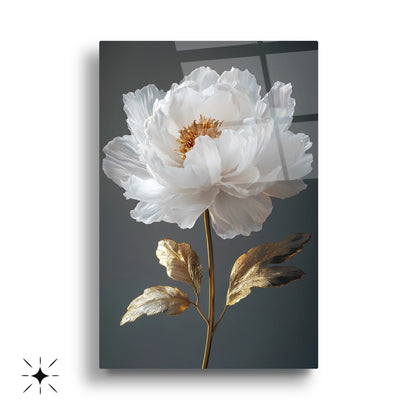 Gold Beyaz Çiçekler Üçlü Set Cam Tablo