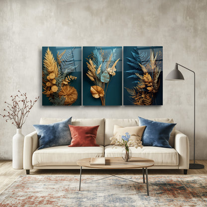 Çiçek Aranjmanı Üçlü Set Cam Tablo