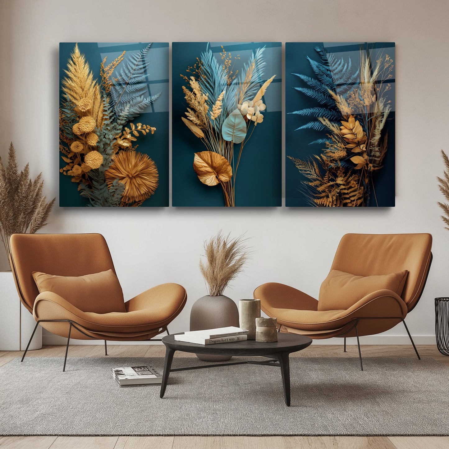 Çiçek Aranjmanı Üçlü Set Cam Tablo