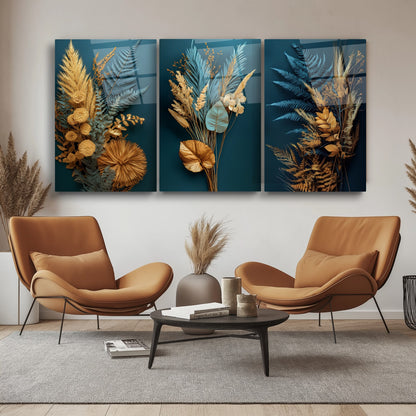 Çiçek Aranjmanı Üçlü Set Cam Tablo