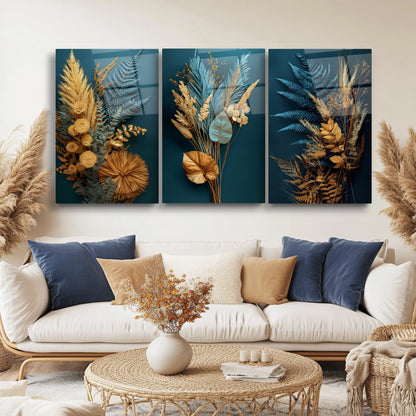 Çiçek Aranjmanı Üçlü Set Cam Tablo