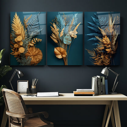 Çiçek Aranjmanı Üçlü Set Cam Tablo