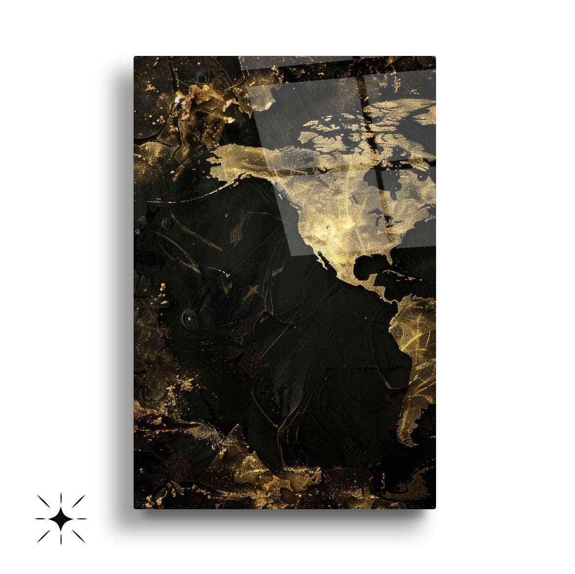 Gold Detay Dünya Haritası Üçlü Set Cam Tablo