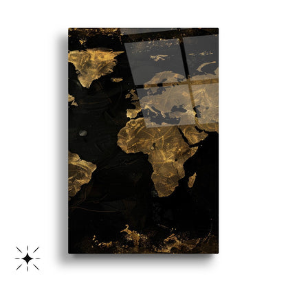 Gold Detay Dünya Haritası Üçlü Set Cam Tablo