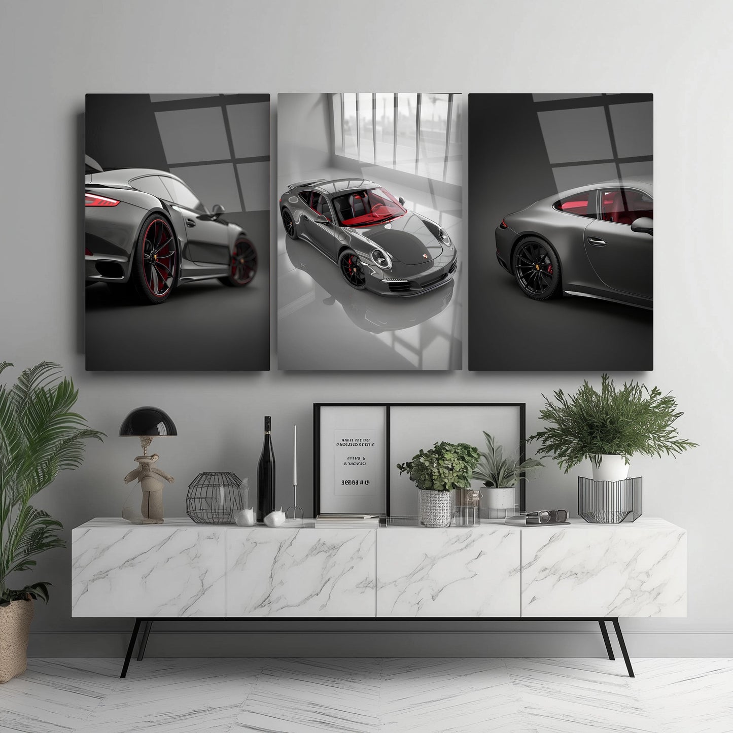 Spor Araba Üçlü Set Cam Tablo