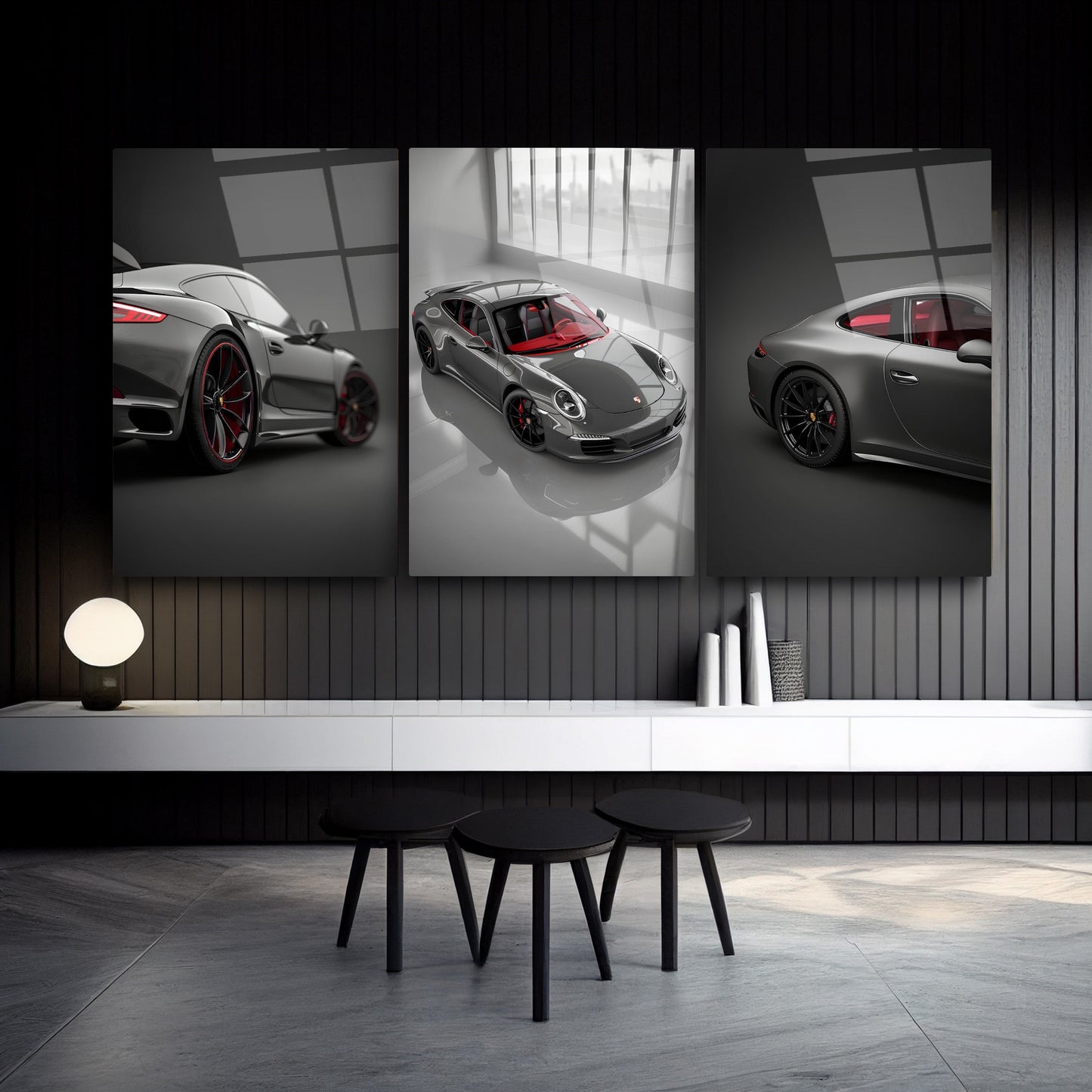 Spor Araba Üçlü Set Cam Tablo