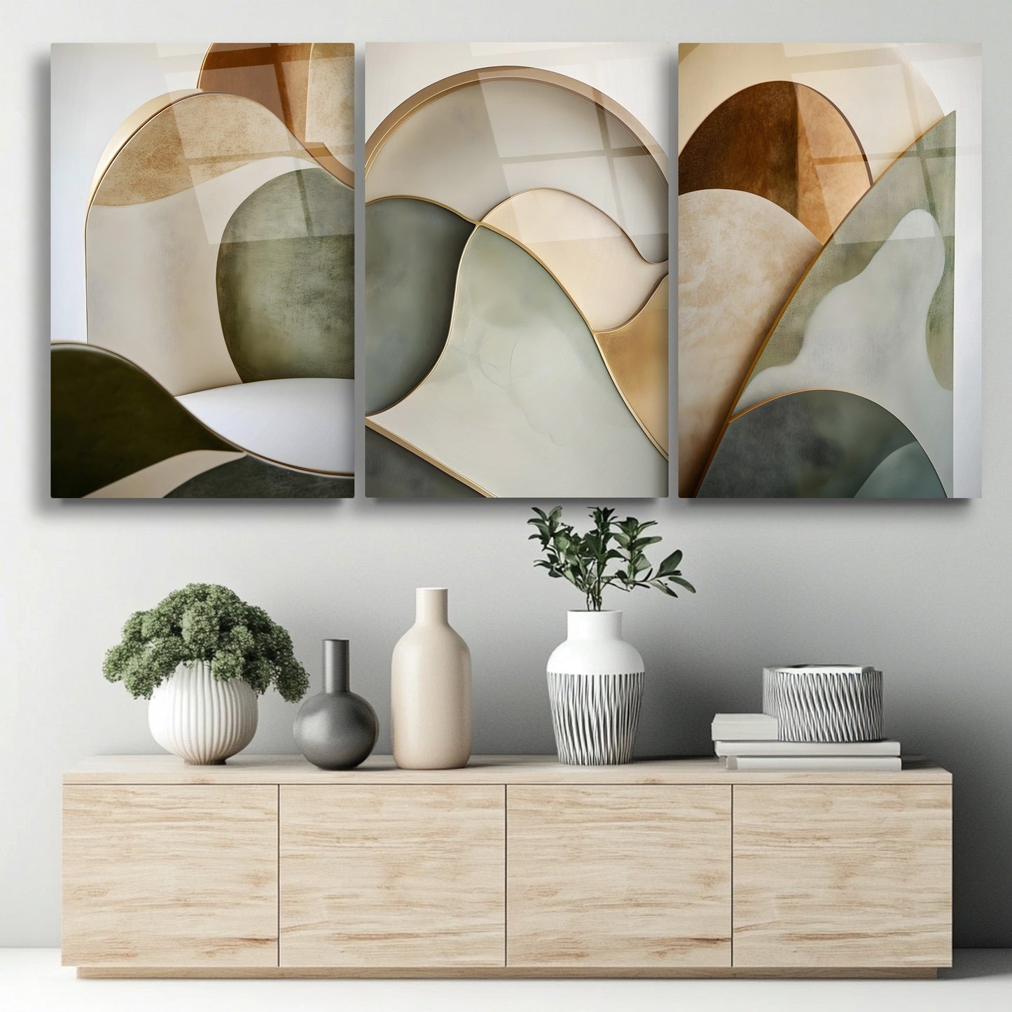 Minimal Soyut Desenler Üçlü Set Cam Tablo