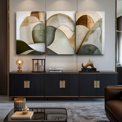 Minimal Soyut Desenler Üçlü Set Cam Tablo